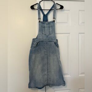 Main Street exchange denim overall pinafore dress below knee